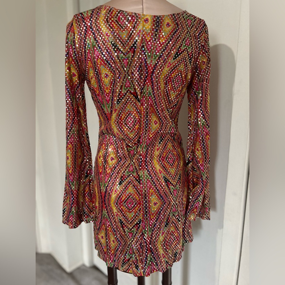 Multicolor Geometric Shiny Patterned Mini Dress W… - image 5